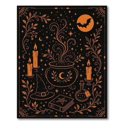 Orange Mystic Cauldron Witch Area Rug