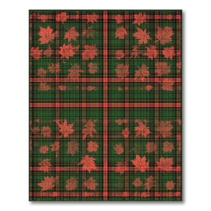 Green Plaid Maple Leaf Washable Area Rug