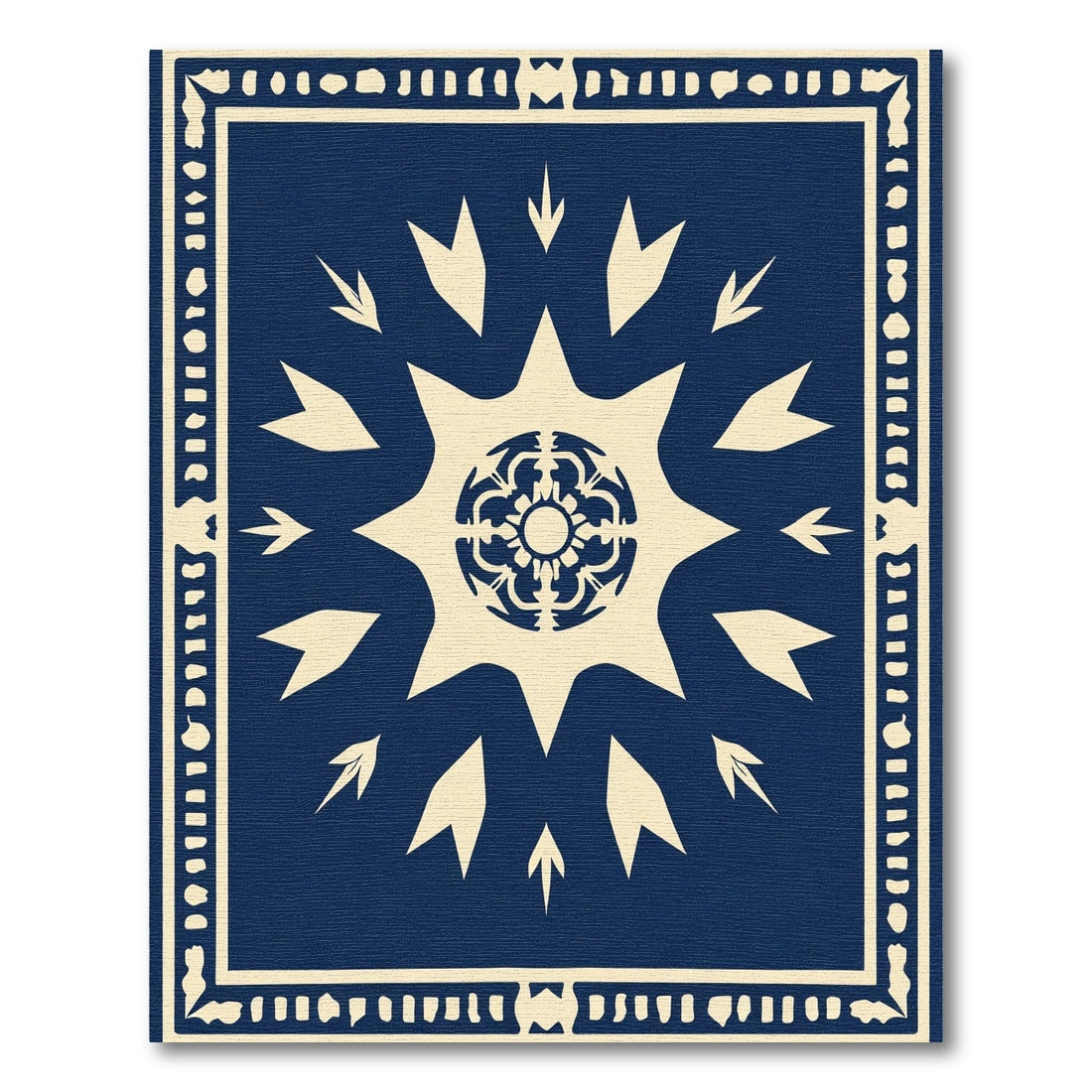 Deep Blue Cream Starburst Medallion Rug