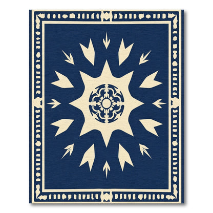 Deep Blue Cream Starburst Medallion Rug