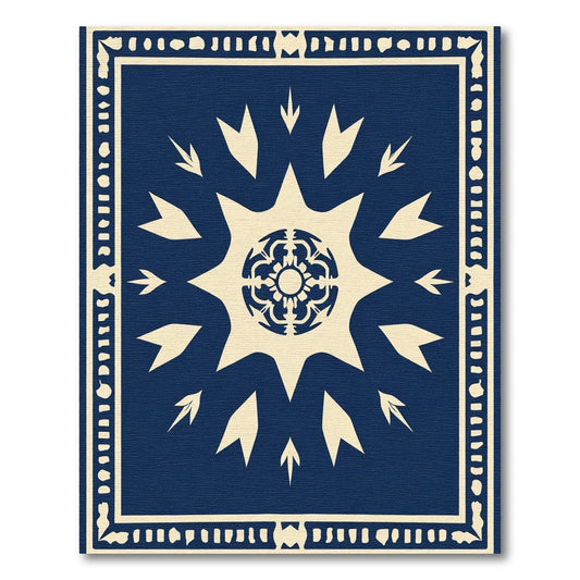 Deep Blue Cream Starburst Medallion Rug