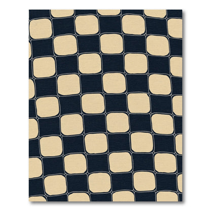 Navy Cream Checked Grid Design Rug
