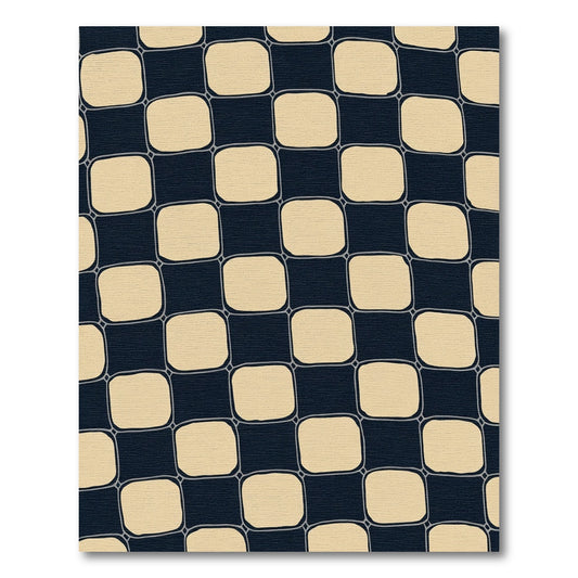 Navy Cream Checked Grid Design Rug