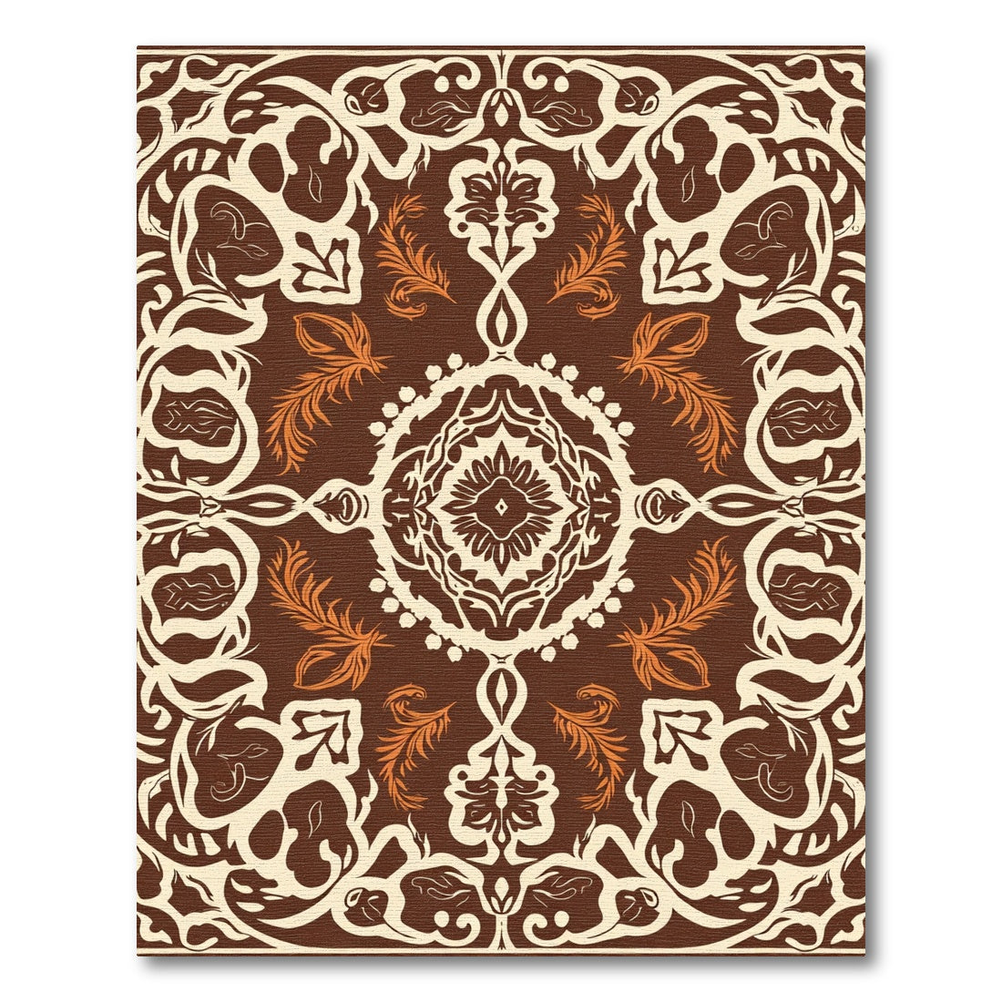 Earthy Orange White Scroll Medallion Rug