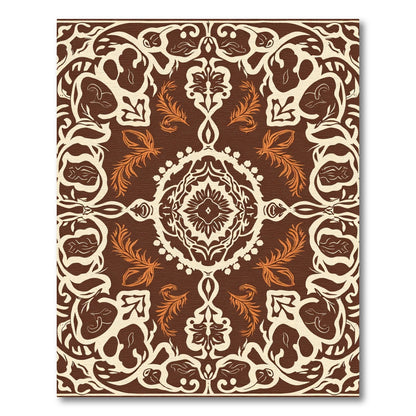 Earthy Orange White Scroll Medallion Rug