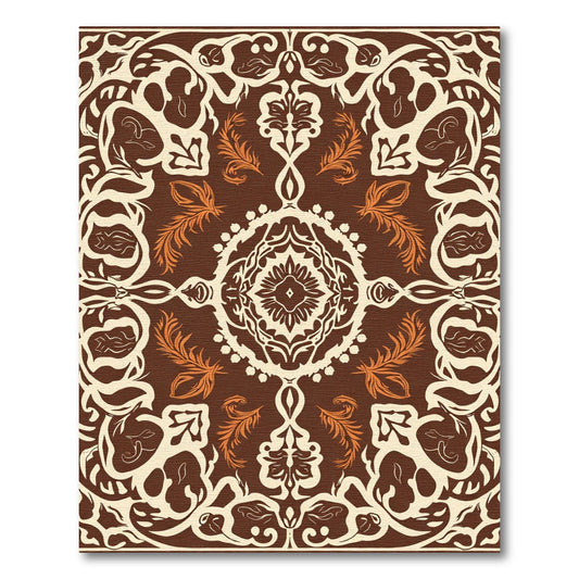 Earthy Orange White Scroll Medallion Rug