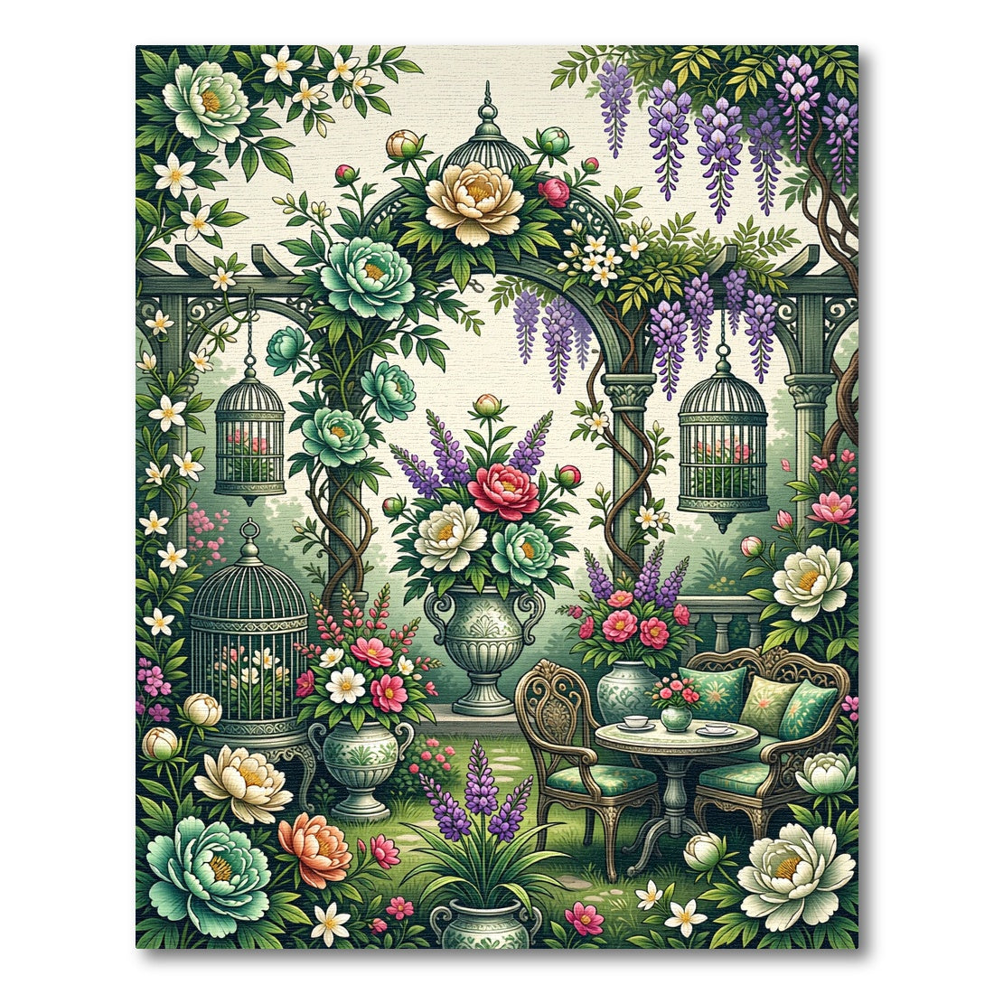 Floral Garden Birdcage Chinoiserie Rug
