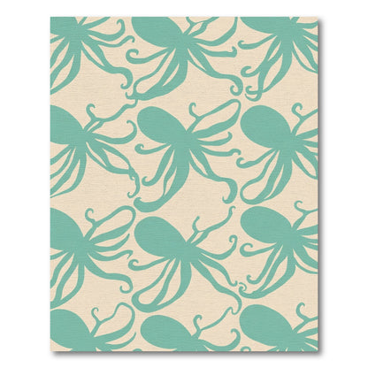 Teal Octopus In A Cream Field Rug