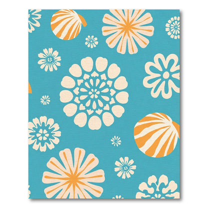 Retro Orange And White Floral Round Rug