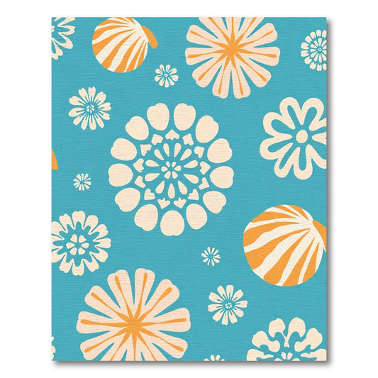 Retro Orange And White Floral Round Rug