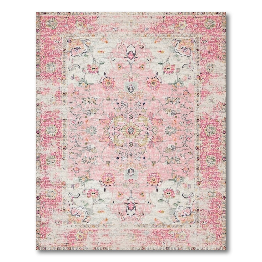 Pink Floral Vintage Washable No. 68 Area Rug