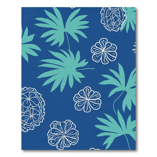 Deep Blue Tropical Leaf Blossom Harmony Rug