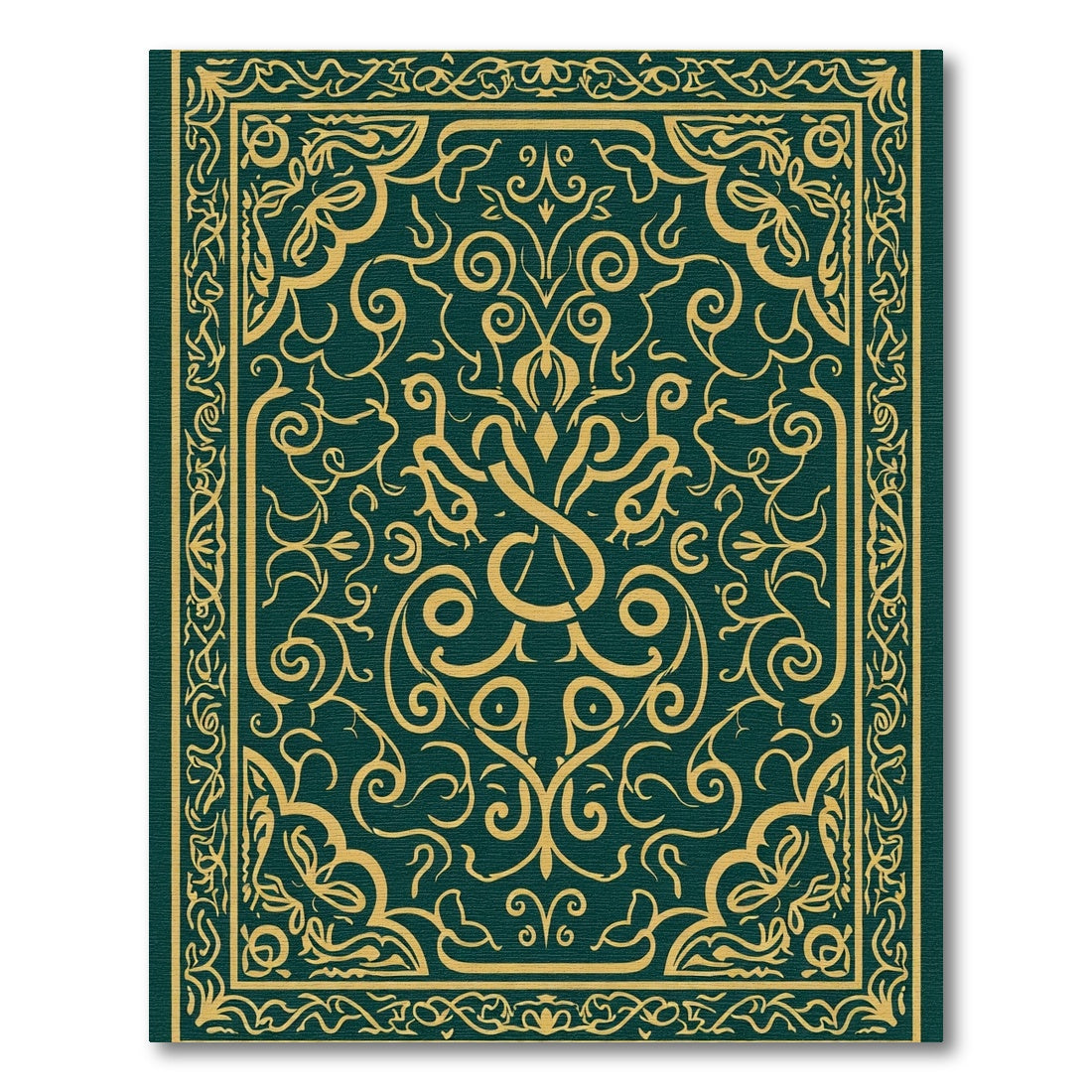 Deep Green and Gold Filigree Medallion Rug