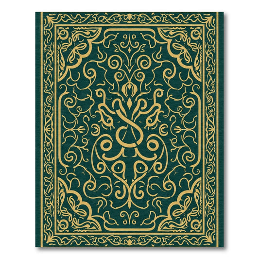 Deep Green and Gold Filigree Medallion Rug