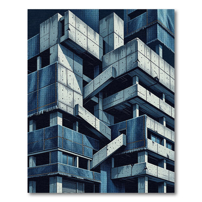 Industrial Blue Concrete Architectural Towers Rug