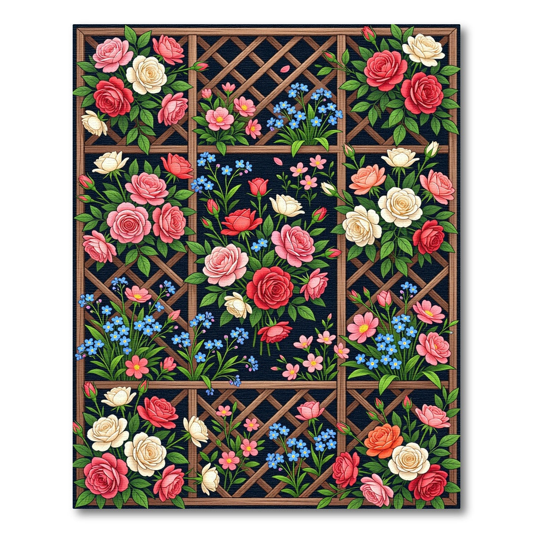 Wooden Lattice Rose Garden Tapestry Rug