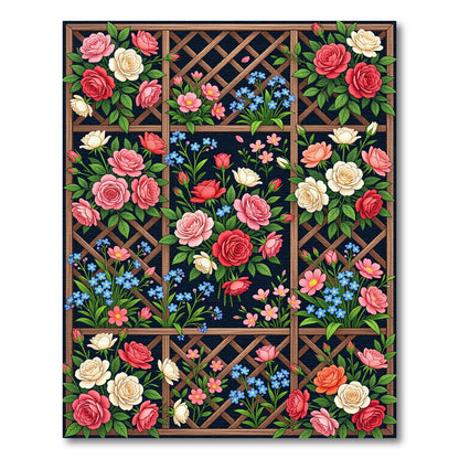 Wooden Lattice Rose Garden Tapestry Rug