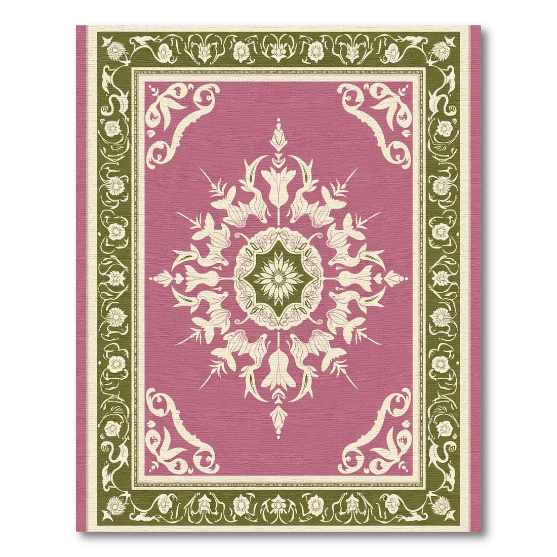 Rose Pink Floral Medallion Bordered Rug