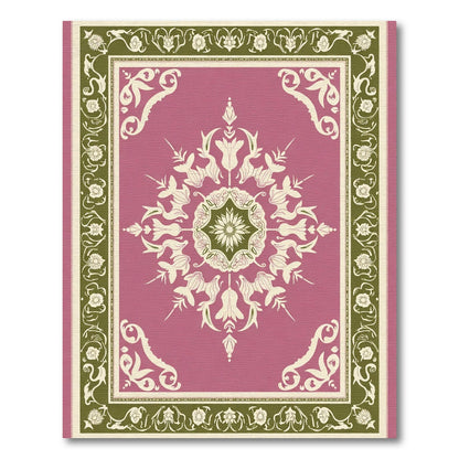 Rose Pink Floral Medallion Bordered Rug