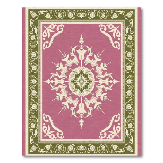 Rose Pink Floral Medallion Bordered Rug