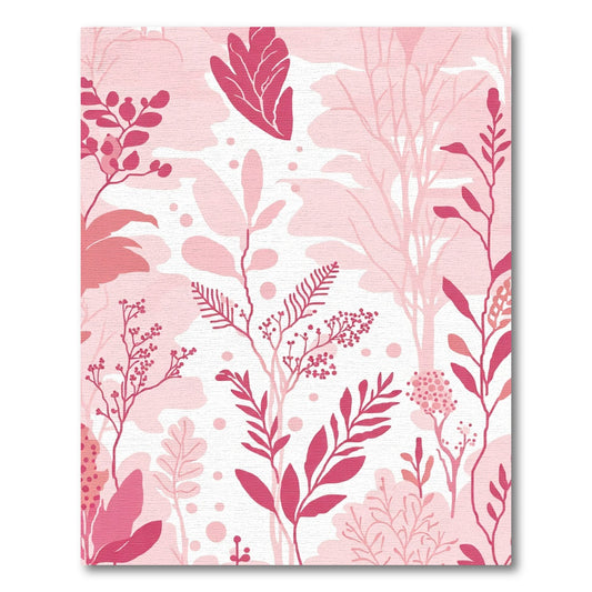 Pink Floral Botanical Garden Scene Rug