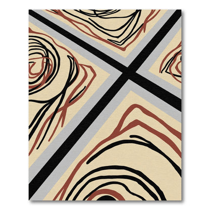 Abstract Swirls Black Terracotta Stripe Rug