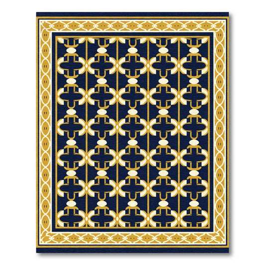 Navy Yellow Geometric Lattice Rug