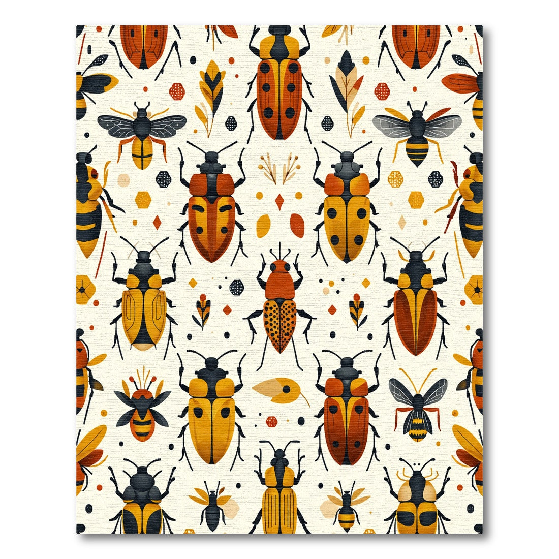 Spotted Beetles And Bees Folk Art Rug
