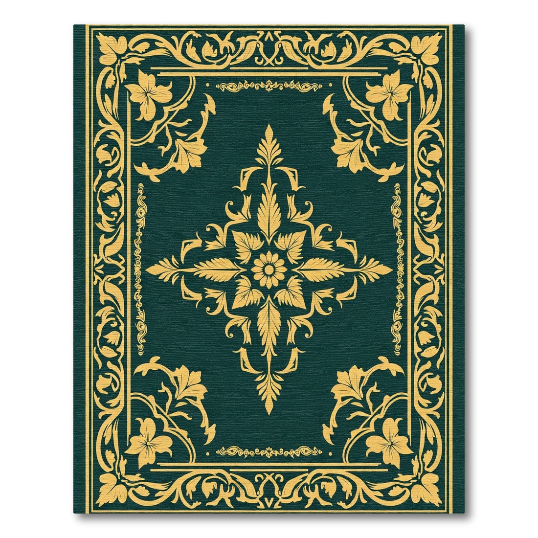 Golden Teal Floral Scroll Border Rug