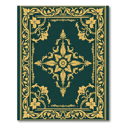 Golden Teal Floral Scroll Border Rug