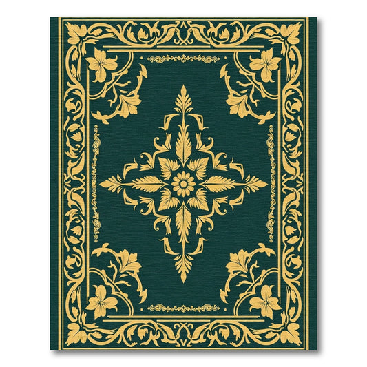 Golden Teal Floral Scroll Border Rug