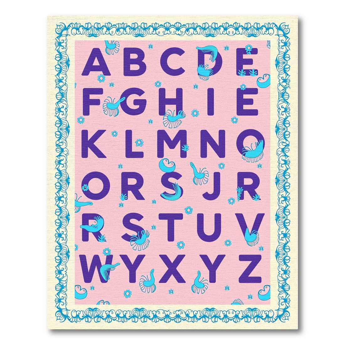 Playful Pink Alphabet Whimsical Creatures Rug