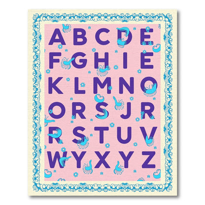 Playful Pink Alphabet Whimsical Creatures Rug