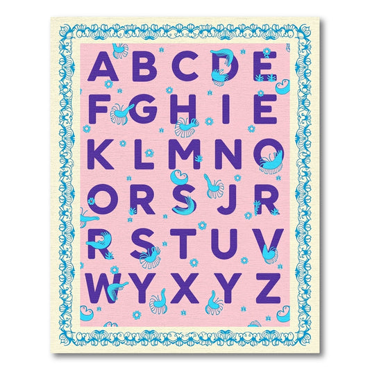 Playful Pink Alphabet Whimsical Creatures Rug
