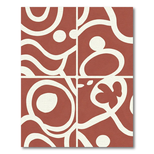 Terracotta White Abstract Organic Swirl Rug