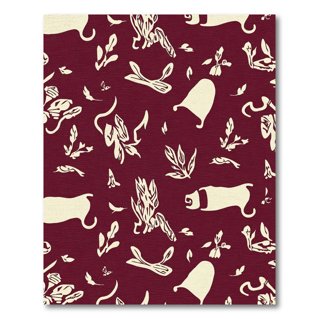 Deep Red Whimsical Leaf and Creature Rug