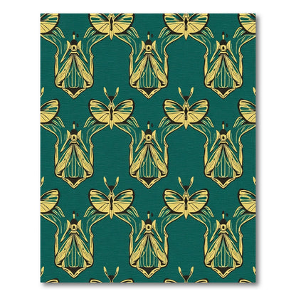 Art Nouveau Teal Gold Butterfly Rug