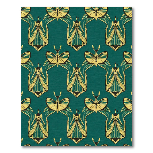 Art Nouveau Teal Gold Butterfly Rug