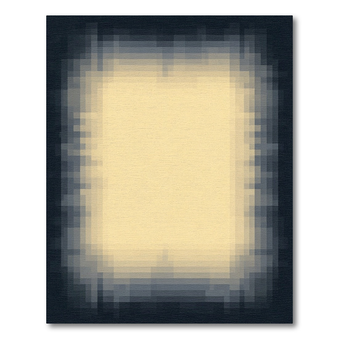 Muted Tan and Navy Pixelated Border Rug