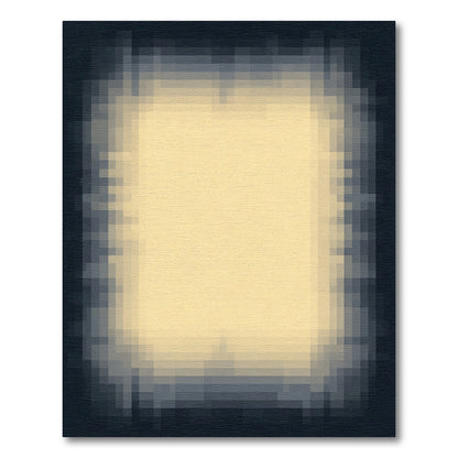 Muted Tan and Navy Pixelated Border Rug