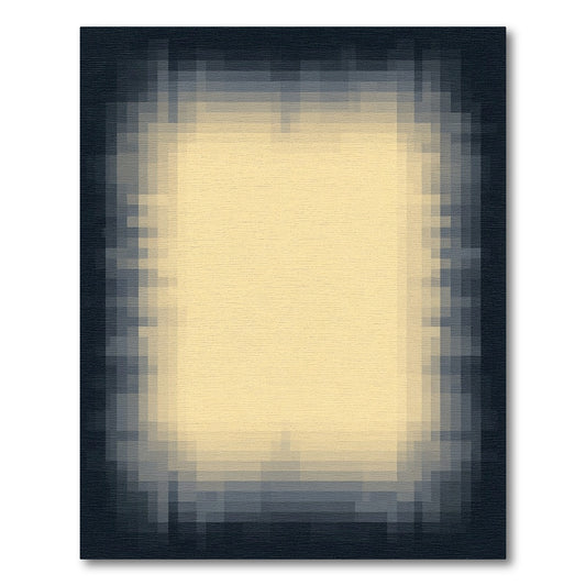 Muted Tan and Navy Pixelated Border Rug