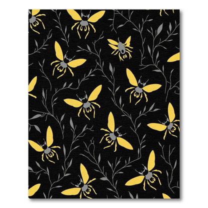 Yellow Bees Black Branch Swirl Rug