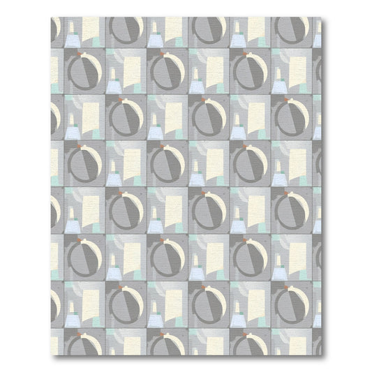 Geometric Gray Ivory Abstract Squares Rug