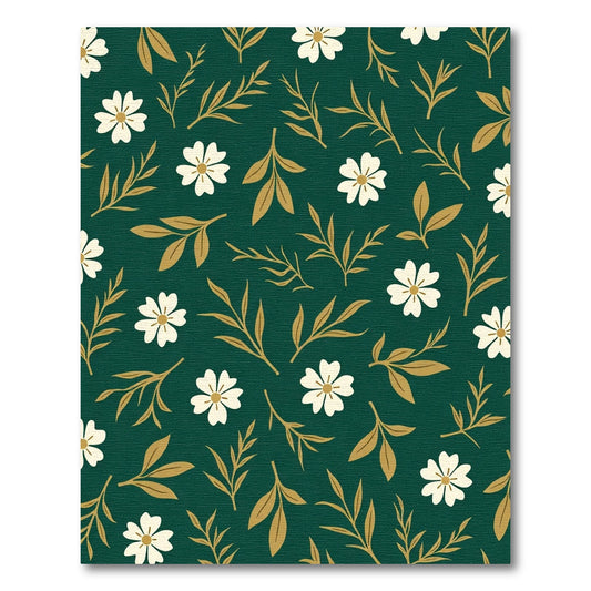 Emerald Green White Floral Branch Rug