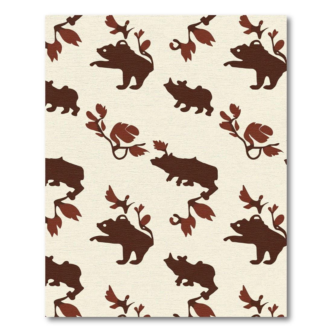 Rustic Brown Bear Foliage Composition Rug