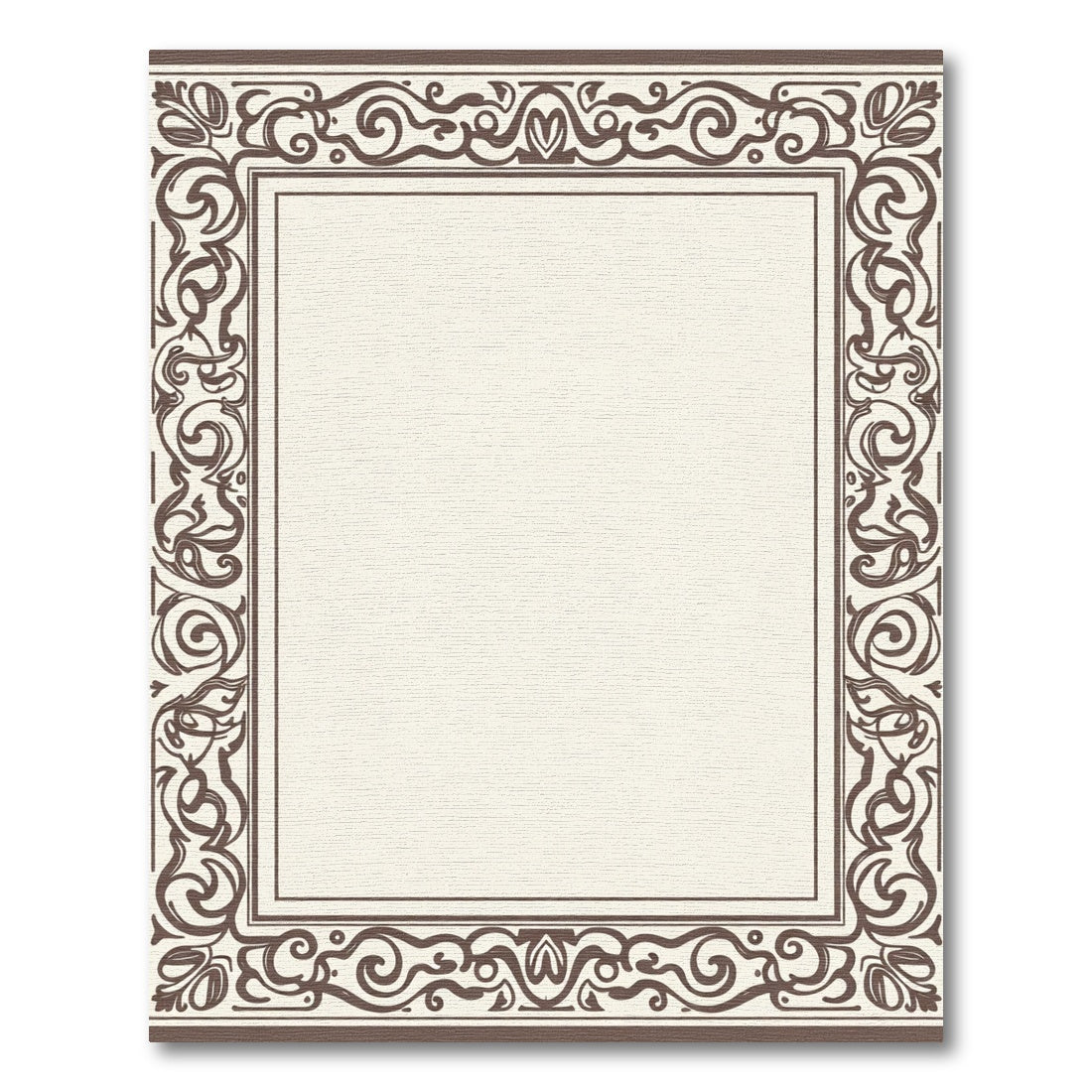Ornate Brown Flourish Scroll Border Rug