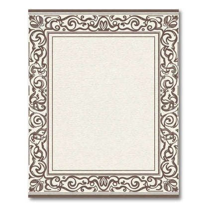 Ornate Brown Flourish Scroll Border Rug