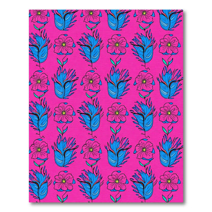 Hot Pink Blue Floral Arrangement Rug