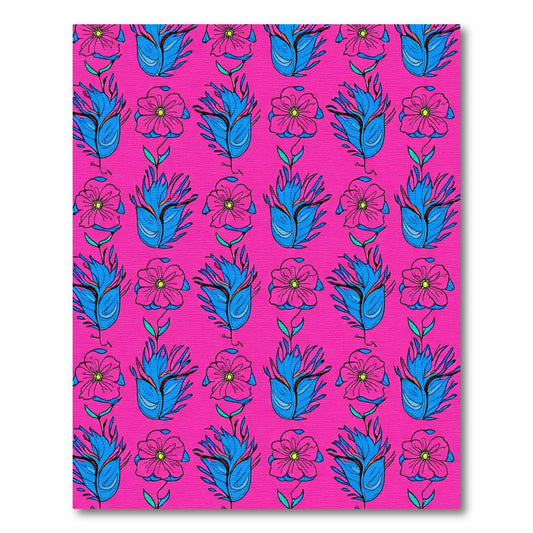 Hot Pink Blue Floral Arrangement Rug