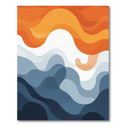 Abstract Blue Orange Wavy Layers Rug